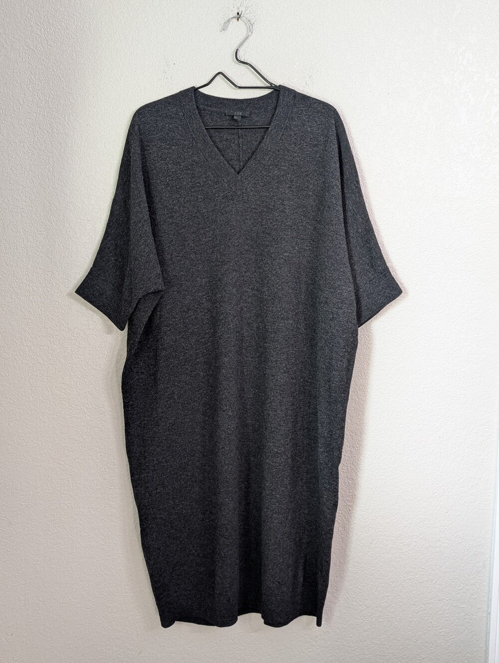 COS Woman 100% Wool Black Oversized Tunic Sweater Midi Dress Sz S Dolman Sleeve - Picture 5 of 10